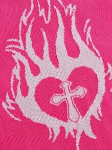 ROMWE MEN Street Life Men's Round Neck Sleeveless Flame Pattern Casual Sweater - Pink - View 3