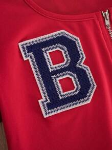 SHEIN Unity Letter Graphic Zip Up Crop Jacket For Summer - Red - View 4