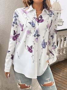 NỮ Đúng mốt Lỏng lẻo phù hợp Giải trí In Áo sơ mi Cho mùa hè Kỳ nghỉ Phong cách - trắng - Xem 3