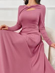 Modelyn Vestido largo de manga larga con cuello asimétrico de unicolor para mujer, primavera y verano