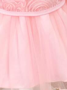 SHEIN 2pcs Girls' Long Sleeve Jacquard Embroidery Mesh Dress & Net Tulle Set, Spring/Autumn - Pink - View 3