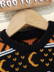 万圣节可爱派对婴儿专属毛衣套装，圆领长袖上衣和松紧腰裤，适合男孩和女孩的休闲时尚服装 - 黑色 - 查看 6