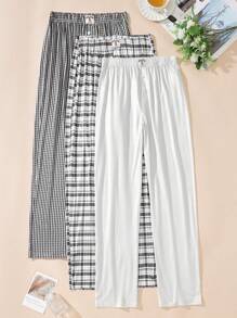 3件套女士简约前扣休闲睡裤 - 彩色 - 查看 4