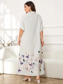 Al Najma Váy đơn giản in hình bướm cỡ lớn cho nữ mặc hàng ngày - Nhiều màu - Xem 2