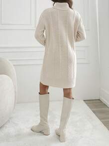 EURMUSE Knitwear Dress With Folded Neck And Cable Pattern - Beige - View 6