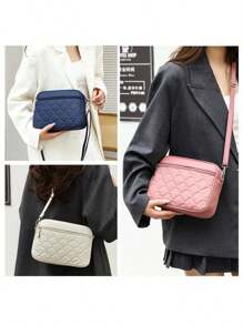 1入組新款多色選擇層次拉鍊女士肩袋，休閒簡單的菱形十字紋手提斜背袋，時尚的女孩手機袋和媽媽購物袋，大容量多功能收納袋，手機錢包鑰匙卡巾紙化妝品雨傘太陽眼鏡皮膚護理產品唇膏收納袋，適用於日常旅行，多用途風格的喜愛假日禮品，宴會，旅遊，出差，郊遊，女士的幸福節日禮物 - 彩色 - 查看 13