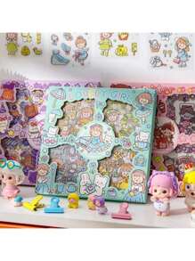 100pcs Cute Cartoon Girl Heart Shaped Stickers For Kids' Water Bottles, Journals, Scrapbooking, Phone Case Diy Decoration - Little pudding purple - View 2