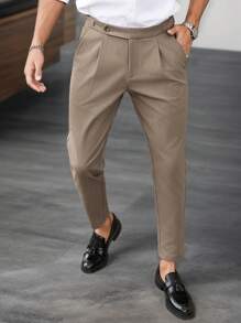 Manfinity Bizformal Men Slant Pocket Plicated Suit Pants - Coffee Brown - View 1