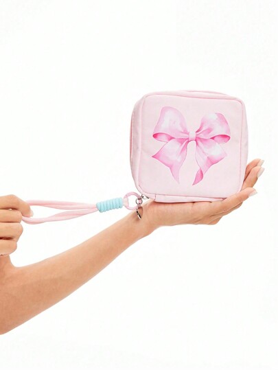 Kawaii Fashionable Cartoon Bowknot Padded Large Capacity Portable Cosmetic Bag  Makeup Bag