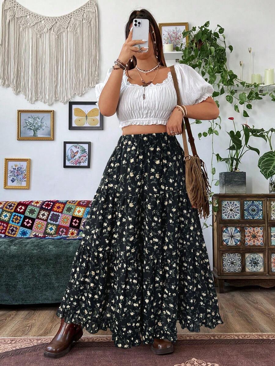 Sunspun Váy maxi in hoa thanh lịch dành cho nữ cỡ lớn, thích hợp cho kỳ nghỉ hè, đi biển, mùa thu. - Nhiều màu - Xem 1