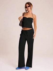 MUSERA 露背吊带褶皱胸前上衣，适合度假或秋季穿着