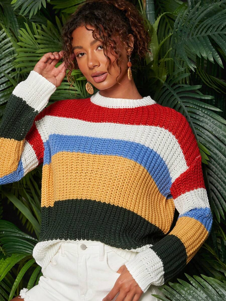 Travachic Relaxed Fit Crewneck Long Sleeve Pullover Sweater For Women - Multicolor - View 1