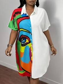 Slaydiva Plus Size Color Block Loose Casual Dress, For Summer