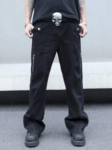 Manfinity EMRG 男士直筒宽松休闲牛仔裤，带拉链口袋 - 黑色 - 查看 1