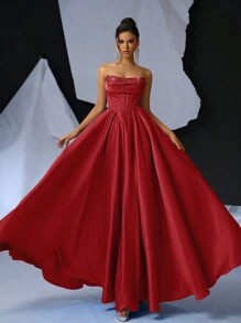Glamrae Đầm Maxi trang trọng sang trọng, cao cấp, sang trọng, gợi cảm, đính sequins satin, váy dạ hội, váy dạ hội, cho khách dự tiệc cưới, tốt nghiệp, váy dự tiệc tối - Đỏ - Xem 3