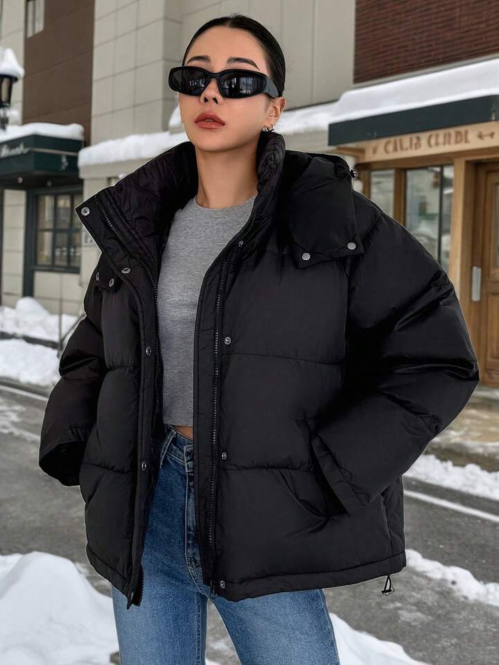 SHEIN スラントポケット ドローストリング裾 パッファーコート SHEIN スラントポケット ドローストリング裾 パッファーコート