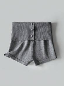 SHEIN BASICS Casual Solid Color Low Waist Ultra Short Sweater Pants For Women