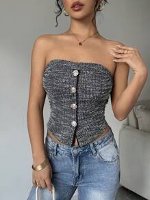 Calvaya Top corto tipo bandeau de tweed para mujer