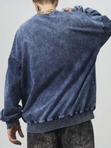 Manfinity Hypemode Y2K 复古街头服饰 超大款浅蓝色做旧洗水圆领男式运动衫 - 淺色水洗藍 - 查看 2