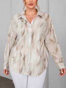 SHEIN Essnce Blusa de manga larga con estampado floral, corte holgado y elegante de estilo Lagenlook en talla grande para primavera y verano