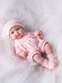 DOLL MEET 1PC Realistic Simulation Newreborn Baby Doll 11 Inches Bowknot Buuny Pattern Hat Stocking & Clothes Birthday Gift For Girl Collection House  Reborn Dolls Children Toys