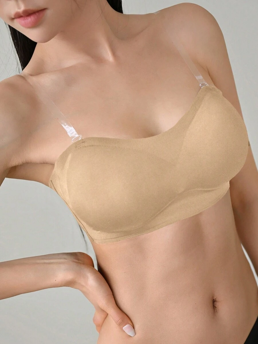 DAZY Removable Transparent Strap Strapless Wireless Bra - Apricot - View 1