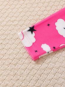2pcs Tween Girls Cloud Print Casual Snug Fit Long Sleeve Top And Pants Pajamas Set