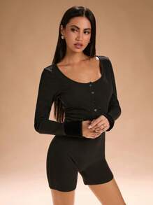 SHEIN SXY Autumn Winter Knitted High Stretchy Jumpsuit With Frayed Hem Fall Winter Women Clothing - Black - View 7