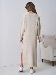 SHEIN Tall Ff Shoulder Asymmetrical Hem Bodycon Midi Sweater Dress - Apricot - View 2