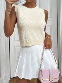 Chiquease Solid Cable Knit Sweater Vest - Apricot - View 7