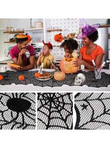 1 件万圣节黑色蜘蛛网桌旗、万圣节蜘蛛网桌布、万圣节恐怖派对黑色蕾丝桌布、万圣节蜘蛛网黑色图案桌布、餐桌装饰、壁炉装饰万圣节礼物、完美的万圣节恐怖家居装饰万圣节蜘蛛网餐垫礼物