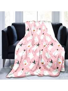 Cartoon Ghost Pattern Sofa Throw Blanket, Small Blanket & Nap Blanket,Fall Decor,Autumn Decor,Room Decor - Pink - View 2
