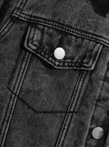 Tween Boy 秋冬深灰色柏柏尔羊毛层压牛仔夹克，配有前开合和口袋 - 深灰色 - 查看 5