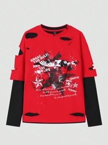 ROMWE MEN ROMWE Avant Men Distressed 2 In 1 T-Shirt - Multicolor - View 3