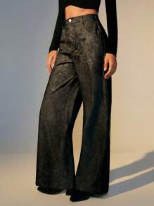 SHEINNeu 女式工装裤，秋季女装，女式阔腿裤，制服裤，黑色正装裤 - 黑色 - 查看 6