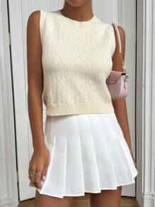 Chiquease Solid Cable Knit Sweater Vest - Apricot - View 8