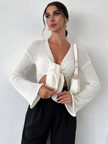 SHEIN Privé Women's Front-Tie Casual Cardigan - Apricot - View 6