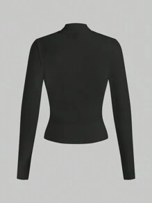 SHEIN EZwear Women's Stand Collar Moisture-Absorbing Heating Long Sleeve T-Shirt - Multicolor - View 5