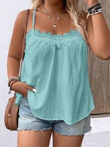Breezaya Top cruzado sencillo de unicolor para mujer de talla grande - Verde - Ver 3