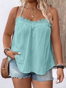 Breezaya Top cruzado sencillo de unicolor para mujer de talla grande - Verde - Ver 4