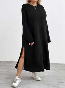 SHEIN CURVE+ Curve Plus Size Drop Shoulder Split Thigh Tee Dress,Fall Outfits,Fall Dresses,Fall Women Clothes
