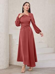 Modelyn Robe femme avec manches lanternes et col asymétrique, robe de soirée élégante pour événements