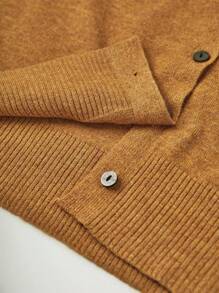 Chiquease 纯色纽扣休闲开衫毛衣、长袖上衣 - 駝色 - 查看 5