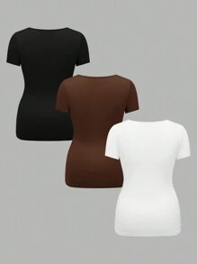 SHEIN 3 件/套孕妇休闲简约黑白灰色圆领短袖修身孕妇 T 恤