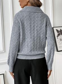 Calvaya Minimalist Polo Neck Button Down Twisted Floral Print Long Sleeve Knit Sweater