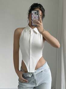 Chiquease Charming & Sexy Sleeveless Halter Neck Backless Strap Tank Top - White - View 3