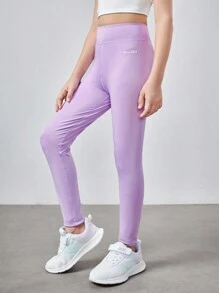 SHEIN Leap Crew 3pcs Tween Girls' Knitted Plain Letter & Printed Pattern Sports Leggings Set - Multicolor - View 23