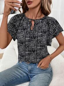 SHEIN Clasi Áo cánh hở vai cổ tròn tay bèo nhún cho nữ - màu đen - Xem 2