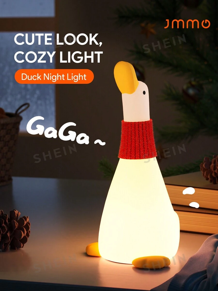JMMO Lámpara decorativa de habitación, linda luz nocturna de pato LED, luz nocturna de pato de silicona, 3 niveles de brillo y control táctil, recargable para regalos del hogar, dormitorio, niñas, decoración de habitación cerca de la cama, regalos de Navidad, imprescindibles para accesorios de camping y vacaciones de otoño e invierno - Blanco - Ver 1