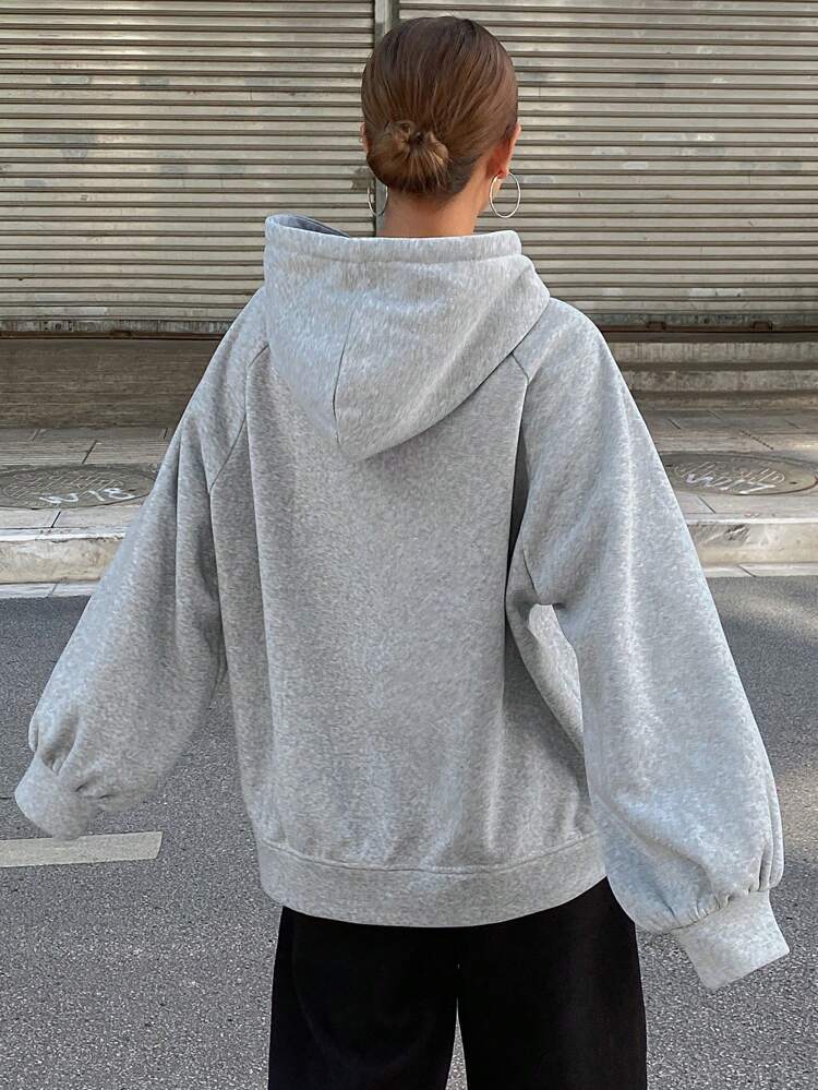 Sudadera con capucha casual y holgada de unicolor para mujer, ropa de otoño, ropa de vuelta al colegio, chaqueta con cremallera